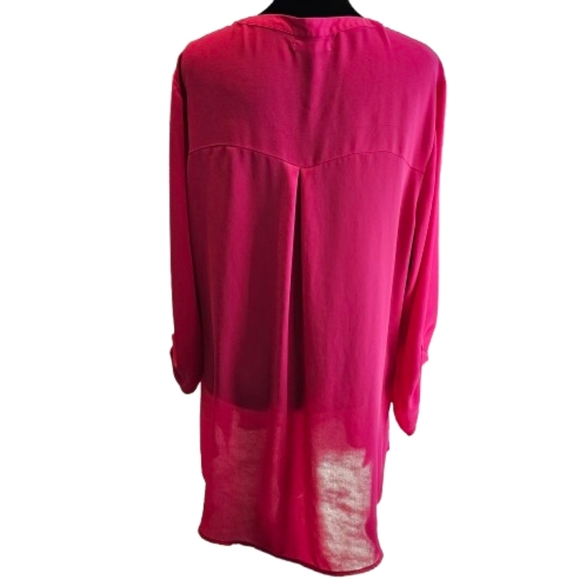 Maurices Hot Pink Zipper Blouse with Roll-Tab sleeves - Picture 4 of 7
